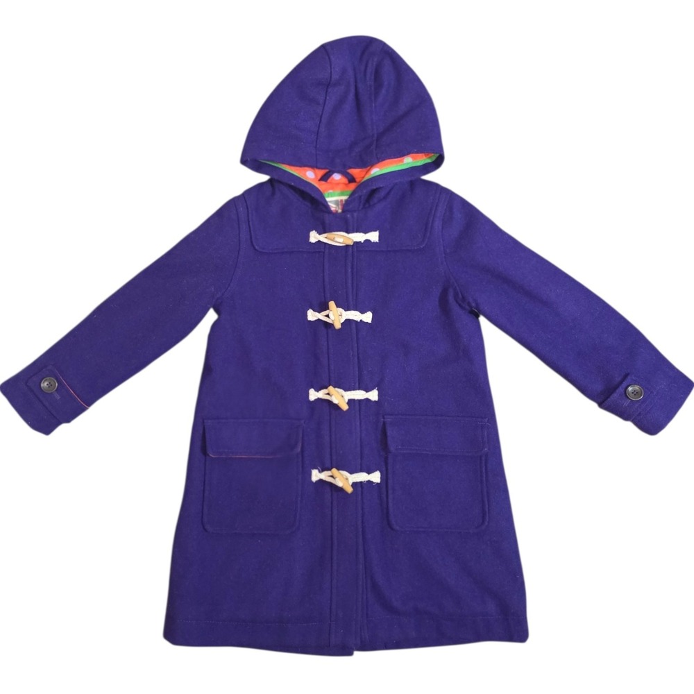 Mini Boden Girls 6-7Y Purple Wool Duffle Coat Hooded Toggle Winter Jacket